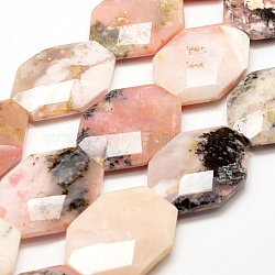 Natural Pink Opal Beads Strands, Faceted, Oval, 37~40x28~32x8~9mm, Hole: 2mm, about 10~11pcs/strand, 15.7 inch(40cm)(G-F477-10)
