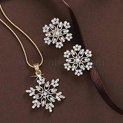 Snowflake Alloy Crystal Rhinestone Pendant Necklaces & Stud Earrings Sets, Golden, 400mm(FS-WGBFA9B-01)