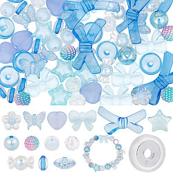 DIY Cute Beaded Stretch Bracelet Making Kit, Including Flower & Star & Bowknot & Heart & Butterfly & Candy Acrylic Beads, Elastic Thread, Blue, 13.5x14x6mm, Hole: 1.5mm, Beads: 150Pcs/bag(DIY-SC0020-60C)