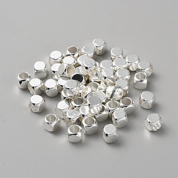Cube Brass Beads, Silver, 5x5x5mm, Hole: 3.5mm