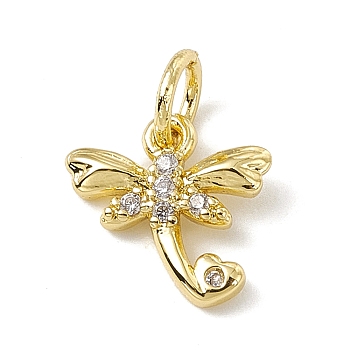Brass Micro Pave Cubic Zirconia Charms, with Jump Rings, Dragonfly with Heart Charms, Real 18K Gold Plated, 10x10x2mm, Hole: 3.4mm