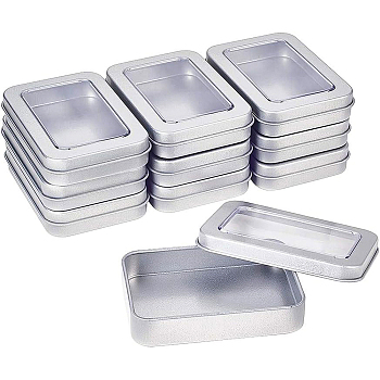 Stainless Steel Box, Storage Containers for Jewelry Beads, Candies, with Lid and Clear Window, Rectangle, Stainless Steel Color, 9x6.3x1.75cm, 10pcs/box