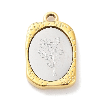 304 Stainless Steel Pendants, Rectangle with Twelve Zodiac Flower Charm, Golden & Stainless Steel Color, April Daisy, 23x14.5x3mm, Hole: 2mm