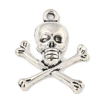 Tibetan Style Alloy Pendants, Pirate Style Skull, Antique Silver, Lead Free, Nickel Free and Cadmium Free, 24x20x4mm, Hole: 2mm, about 680pcs/1000g