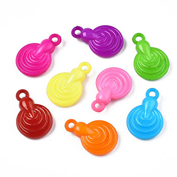 Opaque Acrylic Pendants, Flat Round, Mixed Color, 29x19x7.5mm, Hole: 3mm, about 360pcs/500g