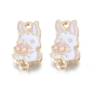 Alloy Enamel Links Connectors, Cadmium Free & Lead Free, White Rabbit with Skull, Light Gold, Pink, 19x9.5x1.5mm, Hole: 1.6mm