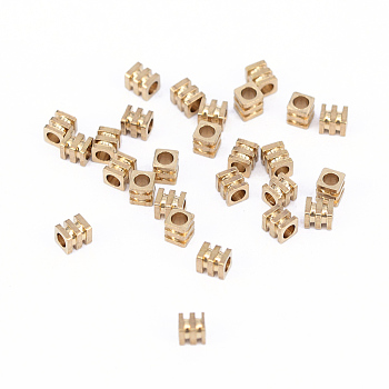 Brass Spacer Beads, Nickel Free, Cube, Raw(Unplated), 3x2.5mm, Hole: 1.5mm
