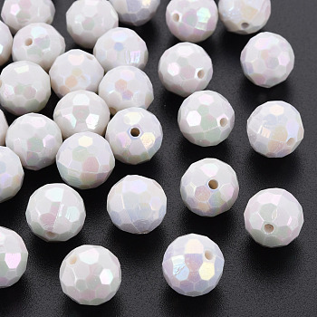 Opaque Acrylic Beads, Faceted, Dyed, AB Color, Round, White, 12x11.5mm, Hole: 1.8mm, about 560pcs/500g