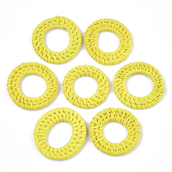 Handmade Reed Cane/Rattan Woven Linking Rings, For Making Straw Earrings and Necklaces, Ring, Yellow, 35~45x4~6mm, Inner Diameter: 15~25mm