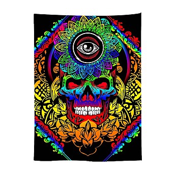 Halloween Theme Polyester Wall Hanging Tapestry, for Bedroom Living Room Decoration, Rectangle, Skull Pattern, 1000x750mm