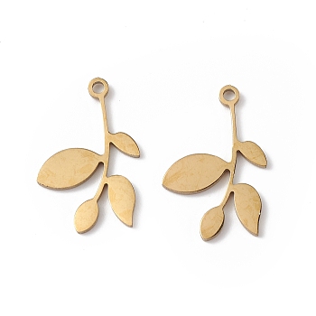 304 Stainless Steel Pendants, Leafy Branch Charms, Real 18K Gold Plated, 18x11.5x1mm, Hole: 1.2mm