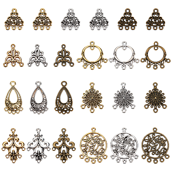 84Pcs 21 Style Tibetan Style Alloy Chandelier Component Links, Mixed Shapes, Mixed Color, 18~35.5x15.5~26.5x1~3.5mm, Hole: 1~1.5mm, 4pcs/style