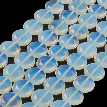Opalite Beads Strands, Flat Round, 14.6~15.5x6~6.5mm, Hole: 0.8mm, about 27pcs/strand, 15.59''~15.87''(39.6~40.3cm)