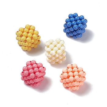 Handmade Opaque Plastic Woven Beads, No Hole Bead, Cube, Mixed Color, 15.5x15.5x15.5mm