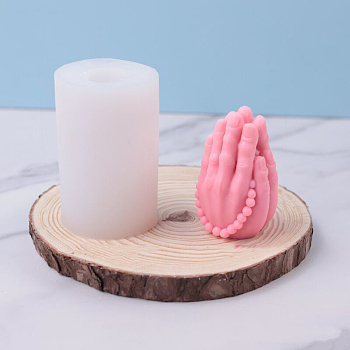 DIY Silicone Candle Molds, for Scented Candle Making, Buddhist Praying Hands Statue, White, 5x10.8cm