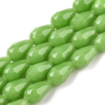 Electroplate Imitation Jade Glass Beads Strands, Faceted, Teardrop, Lime, 15x10mm, Hole: 1.6mm, about 46~48pcs/strand, 27.95 inch(71cm)