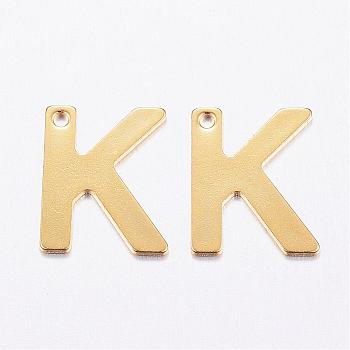 304 Stainless Steel Charms, Letter, Initial Charms, Real 18k Gold Plated, Letter.K, 11x6~12x0.8mm, Hole: 1mm