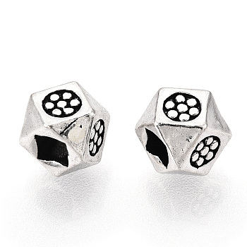 925 Sterling Silver Beads, Polygon, Antique Silver, 5x5x5mm, Hole: 2mm