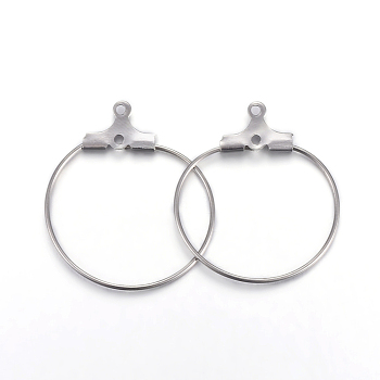 304 Stainless Steel Pendants, Hoop Earring Findings, Ring, Stainless Steel Color, 25x21~23x1.5mm, Hole: 1mm, 21 Gauge, Hole: 1mm, Inner Size: 20~21.5mm, Pin: 0.7mm