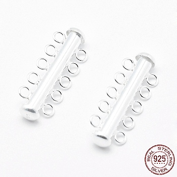 Sterling Silver Slide Lock Clasps, Peyote Clasps, with 925 Stamp Silver, 30x11.5x6mm, Hole: 2mm