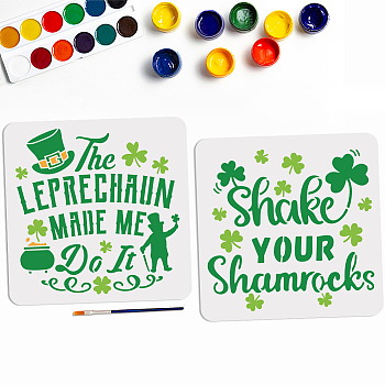 MAYJOYDIY US 1 Set Saint Patrick's Day PET Hollow Out Drawing Painting Stencils, with 1Pc Art Paint Brushes, for DIY Scrapbook, Photo Album, Clover, 300x300mm, 2pcs/set