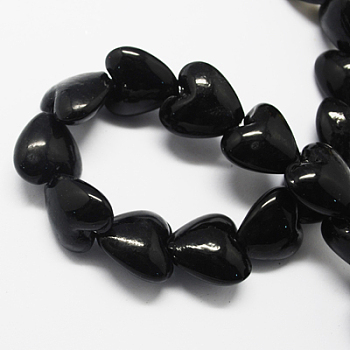 Handmade Lampwork Beads, Heart, Black, 15x15x10mm, Hole: 1~2mm