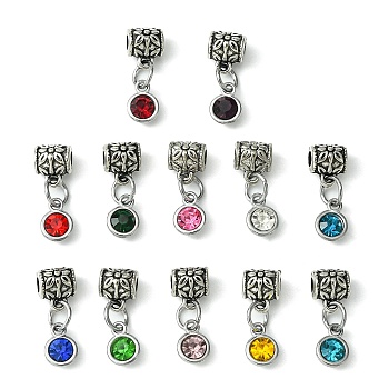 12Pcs 12 Color Alloy Glass Rhinestone Pendants, with CCB Plastic Tube Bails, Flat Round Charms, Mixed Color, 24mm, Hole: 4.5mm, 1Pc/color