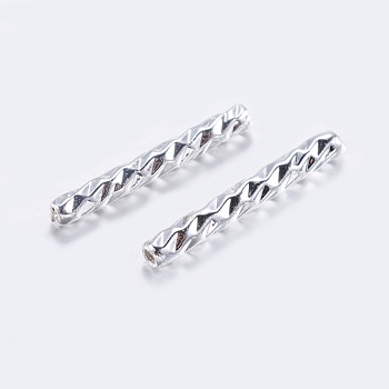Brass Tube Beads, Tube, Faceted, Silver Color Plated, 10x1.5mm, Hole: 0.8mm