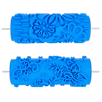 2Pcs 2 Style Textured Rubber Rollers, Flower Pattern Paint Roller Accessories, with Iron Axis, for Home Wall Painting Decoration, Royal Blue, 19x5.6cm, 1pc/style