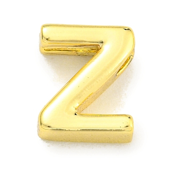 Brass Beads, Real 18K Gold Plated, Letter Z, 8.5x7x3mm, Hole: 1.8x1mm