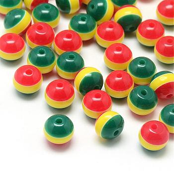 Stripe Resin Beads, Round, Dark Green, 8x7mm, Hole: 2mm