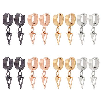 16Pcs 4 Colors 304 Stainless Steel Hollow Triangle Dangle Hoop Earrings with 316 Stainless Steel Pins, Mixed Color, 32x7mm, 4pcs/color