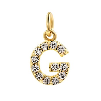 Brass Cubic Zirconia Pendants with Jump Rings, Real 18K Gold Plated, Letter G, 14.5x11.5x2.2mm, Hole: 2.8mm