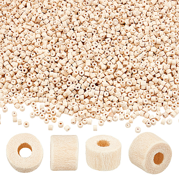 AHADERMAKER 3000Pcs Undyed Natural Wood Tube Beads, Lead Free, Moccasin, 5x4mm, Hole: 2mm