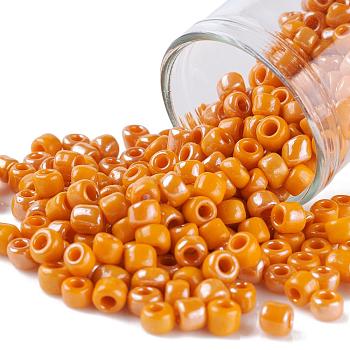 Glass Seed Beads, Opaque Colors Lustered, Round, Dark Orange, 4mm, Hole: 1.5mm, about 1000pcs/100g