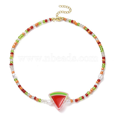 Acrylic Enamel Fruit Pendant Necklace with Glass Seed Chains for Women(NJEW-JN04293)-2