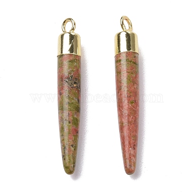 pendentifs pointus en laiton avec unakite naturel(G-B025-02LG-12)-2