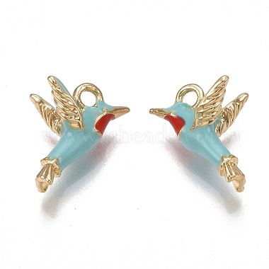 Real Gold Plated SkyBlue Bird Brass+Enamel Charms