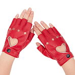 PU Leather Fingerless Gloves, Half-finger Gloves, Red, 137x85x8mm(AJEW-CL0003-67A)