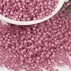 MIYUKI Round Rocailles Beads, Japanese Seed Beads, 8/0, (RR556) Dyed Rose Silverlined Alabaster, 8/0, 3mm, Hole: 1mm, about 2111~2277pcs/50g(SEED-X0055-RR0556)