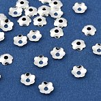 Brass Bead Caps, Lead Free & Cadmium Free & Nickel Free, Flower, Silver, 4x4.3x0.8mm, Hole: 1mm(KK-H258-02S)