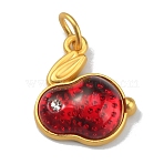Rabbit Glass Charms, with Alloy Findings and Jump Ring, Imitation Hetian White Jade, Matte Gold Color, Red, 18x15x5mm, Hole: 4mm(GLAA-WH0030-09B)