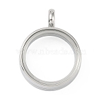 304 Stainless Stee Locket Pendants, with Glass, Flat Round Charm, Stainless Steel Color, 26x19x6mm, Hole: 5mm(STAS-S132-16P-02)