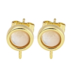 Brass with Sea Shell Stud Earring, Flat Round, Cadmium Free & Nickel Free & Lead Free, Real 18K Gold Plated, 11x8mm, Pin: 0.8mm(KK-Q820-05G)