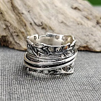 Retro Zinc Alloy Rotating Finger Rings, Leaf, Hip-Hop Style, Fidget Spinner Ring for Calming Worry Meditation, Antique Silver, US Size 8(18.1mm)(FS-WG91BB4-03)