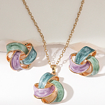 Geometric Lady Alloy Jewelry Set, Vintage Enamel Style Fashion Necklace & Earrings Set, Colorful,(ZJ9159)