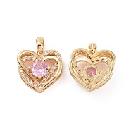Brass Micro Pave Cubic Zirconia Pendants, Heart Charm, Real 18K Gold Plated, 16x16x6mm, Hole: 4x2.5mm(KK-E068-VC452)