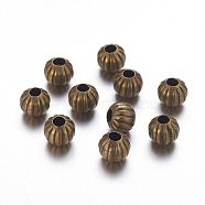 Iron Corrugated Beads, Nickel Free, Antique Bronze, Round, 8mm in diameter, hole: 3mm(X-E300Y-NFAB)