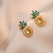 Pineapple Stainless Steel Rhinestone Stud Earrings, Golden, 18x10mm(WG65275-02)