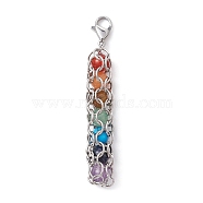 Chakra Natural Gemstone Pouch Pendant Decooration, 304 Stainless Steel Lobster Claw Clasps, Stainless Steel Color, 60mm(HJEW-JM01611-01)